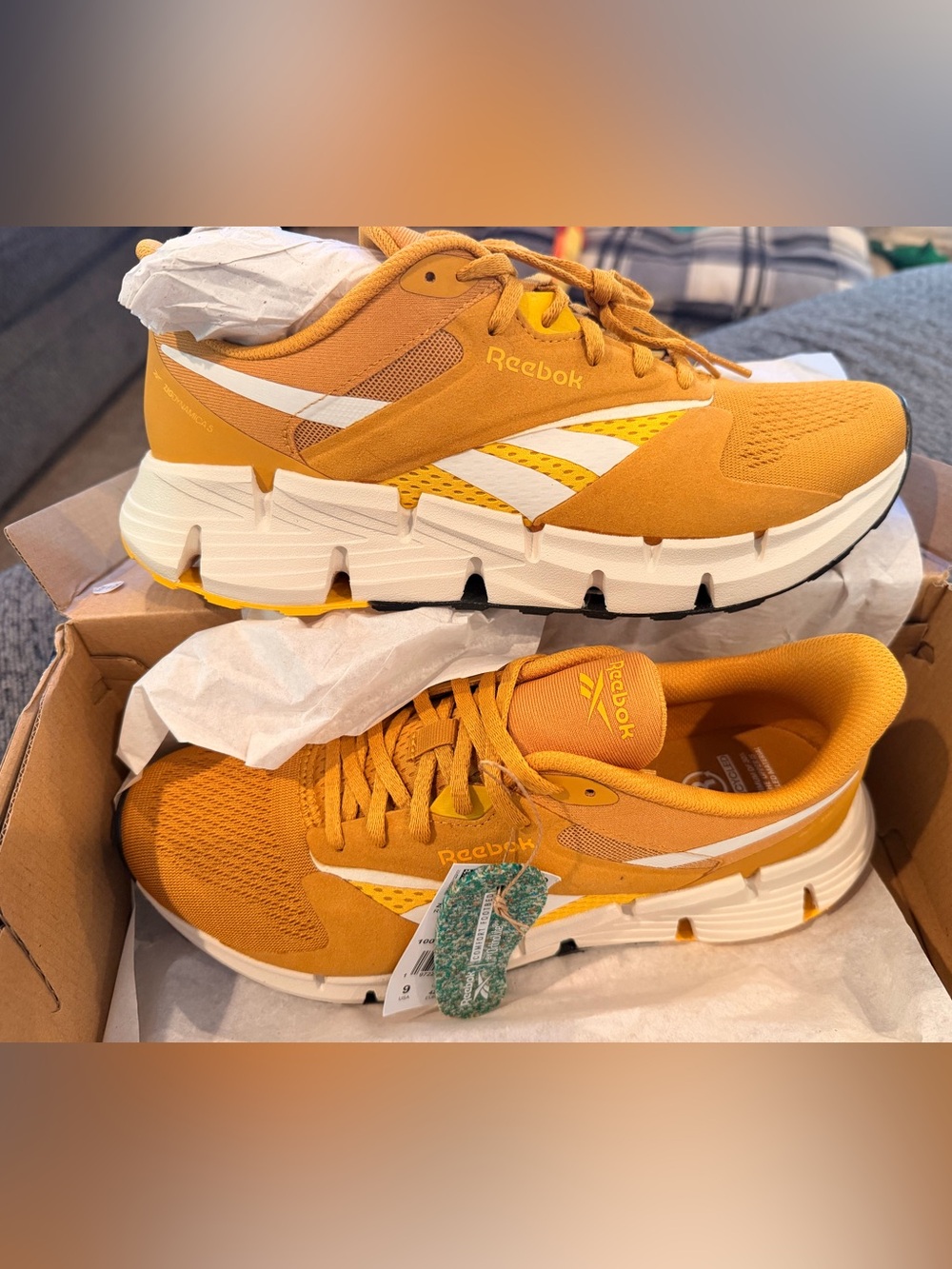 Reebok unisex Yellow Athletic Sneakers with White Accents
